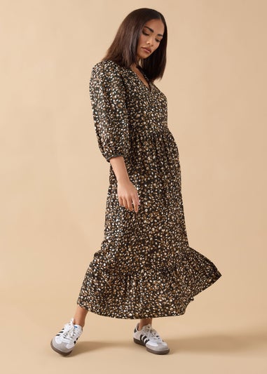 PixieGirl Petite Brown Animal Collar Maxi Dress