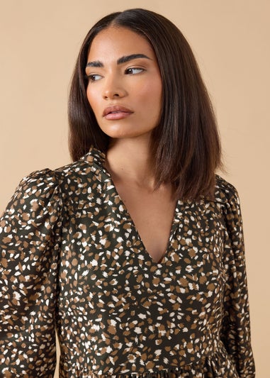 PixieGirl Petite Brown Animal Collar Maxi Dress