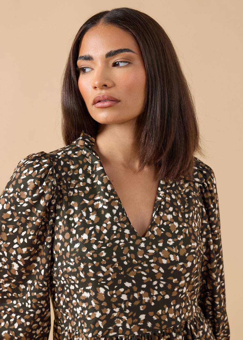 PixieGirl Petite Brown Animal Collar Maxi Dress