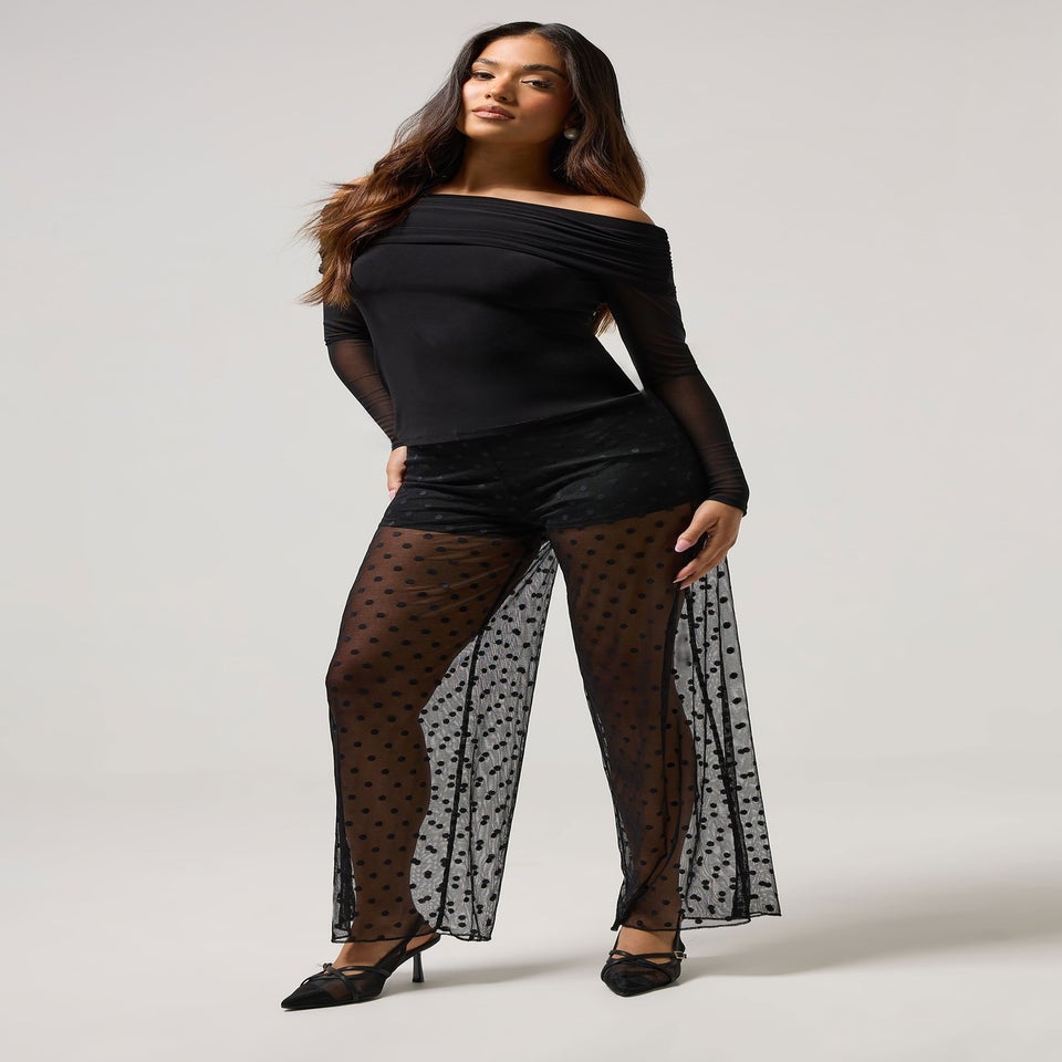 PixieGirl Petite Black Spot Mesh Trousers