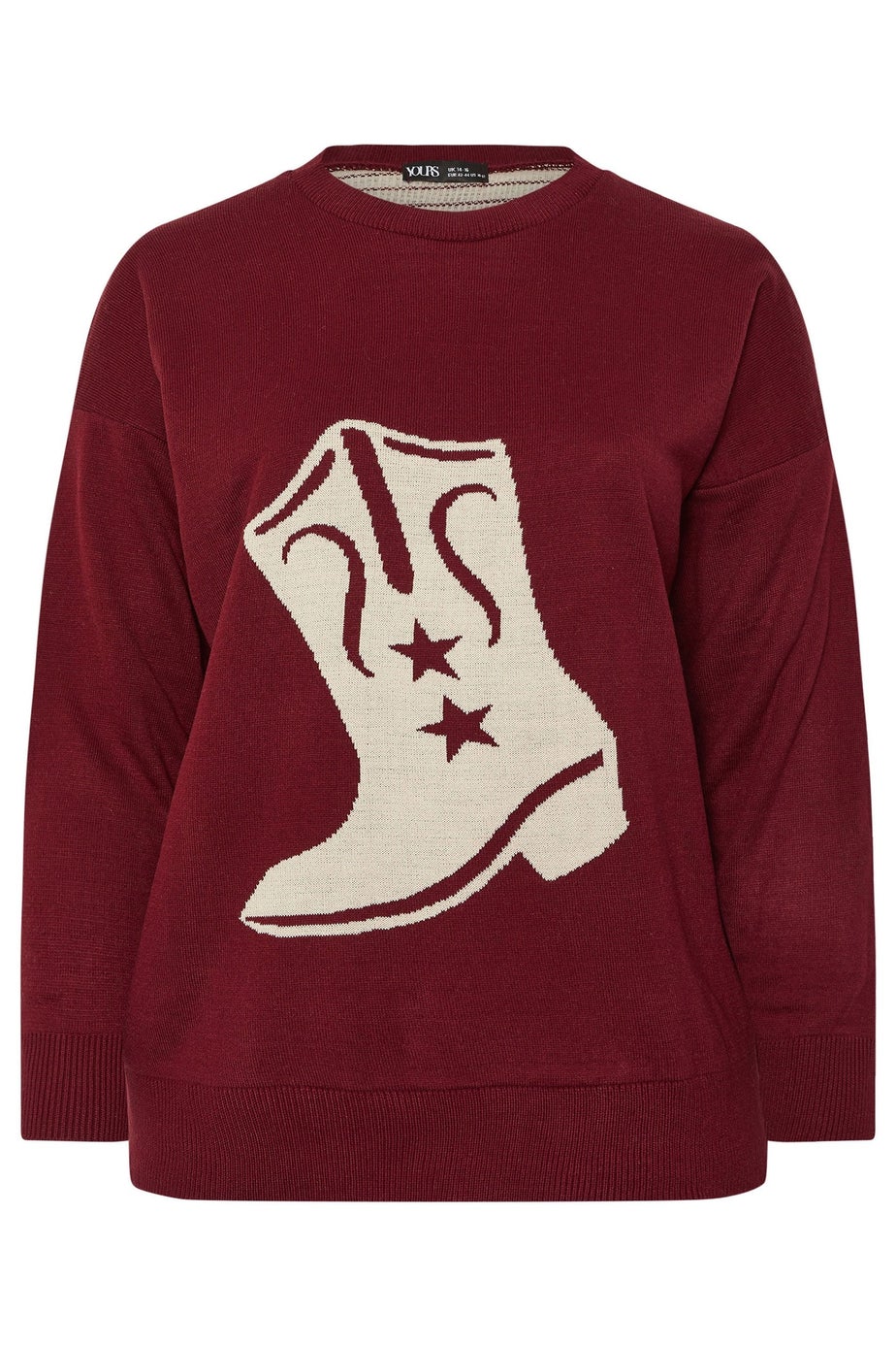 Yours Curve Burgundy Red Western Boot Jumper