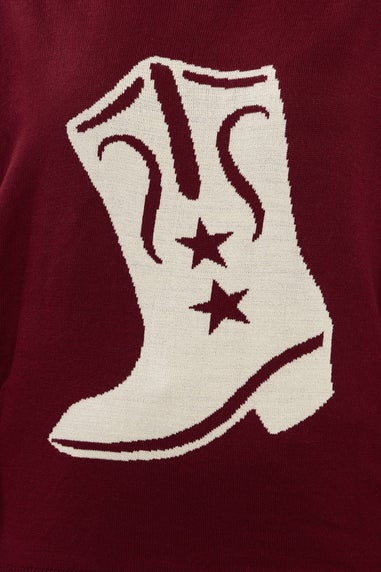 Yours Curve Burgundy Red Western Boot Jumper