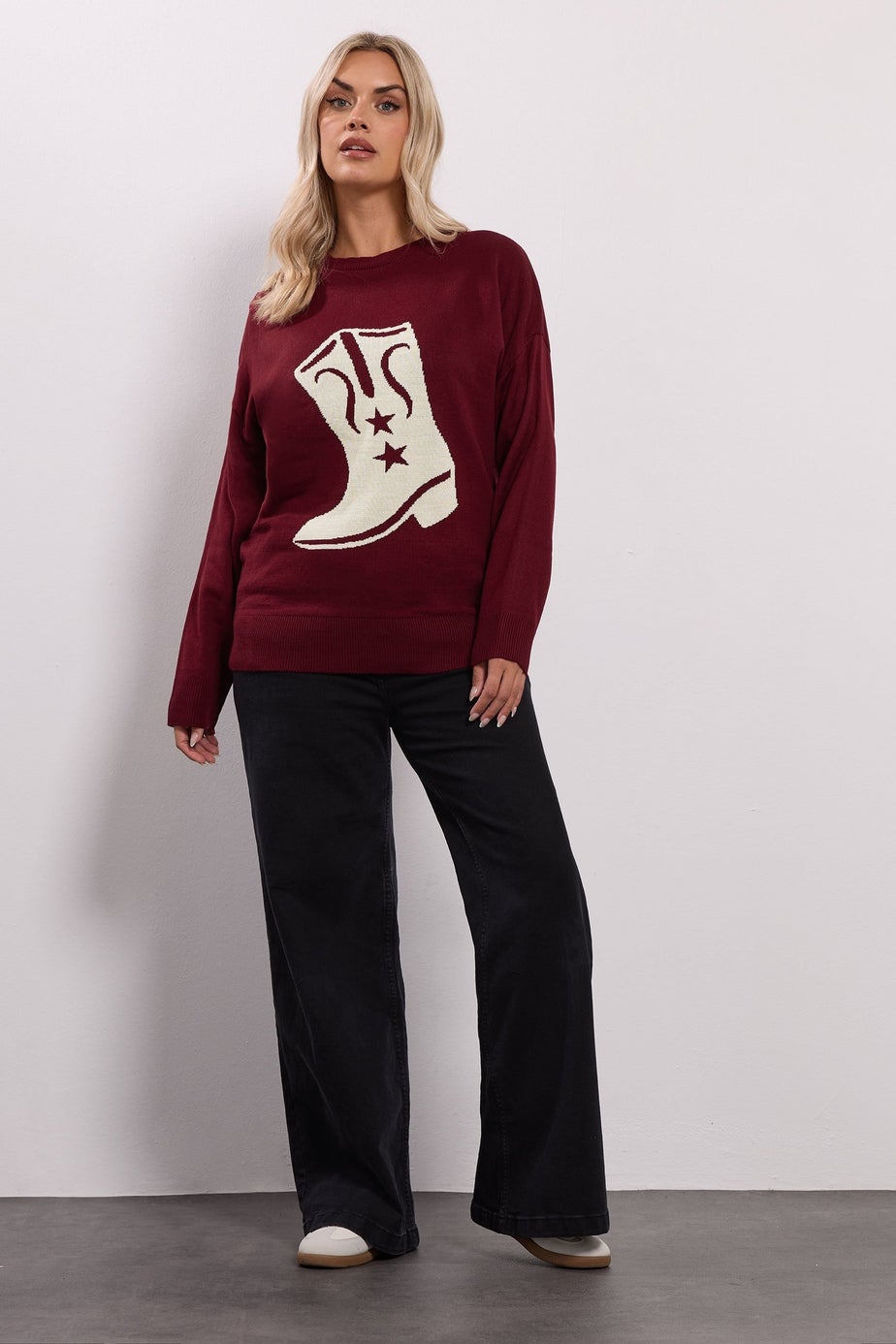 Yours Curve Burgundy Red Western Boot Jumper