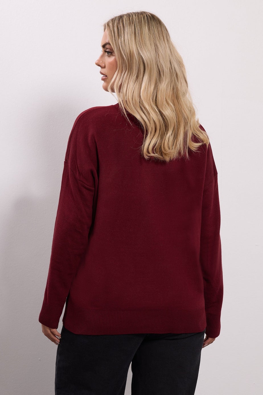 Yours Curve Burgundy Red Western Boot Jumper