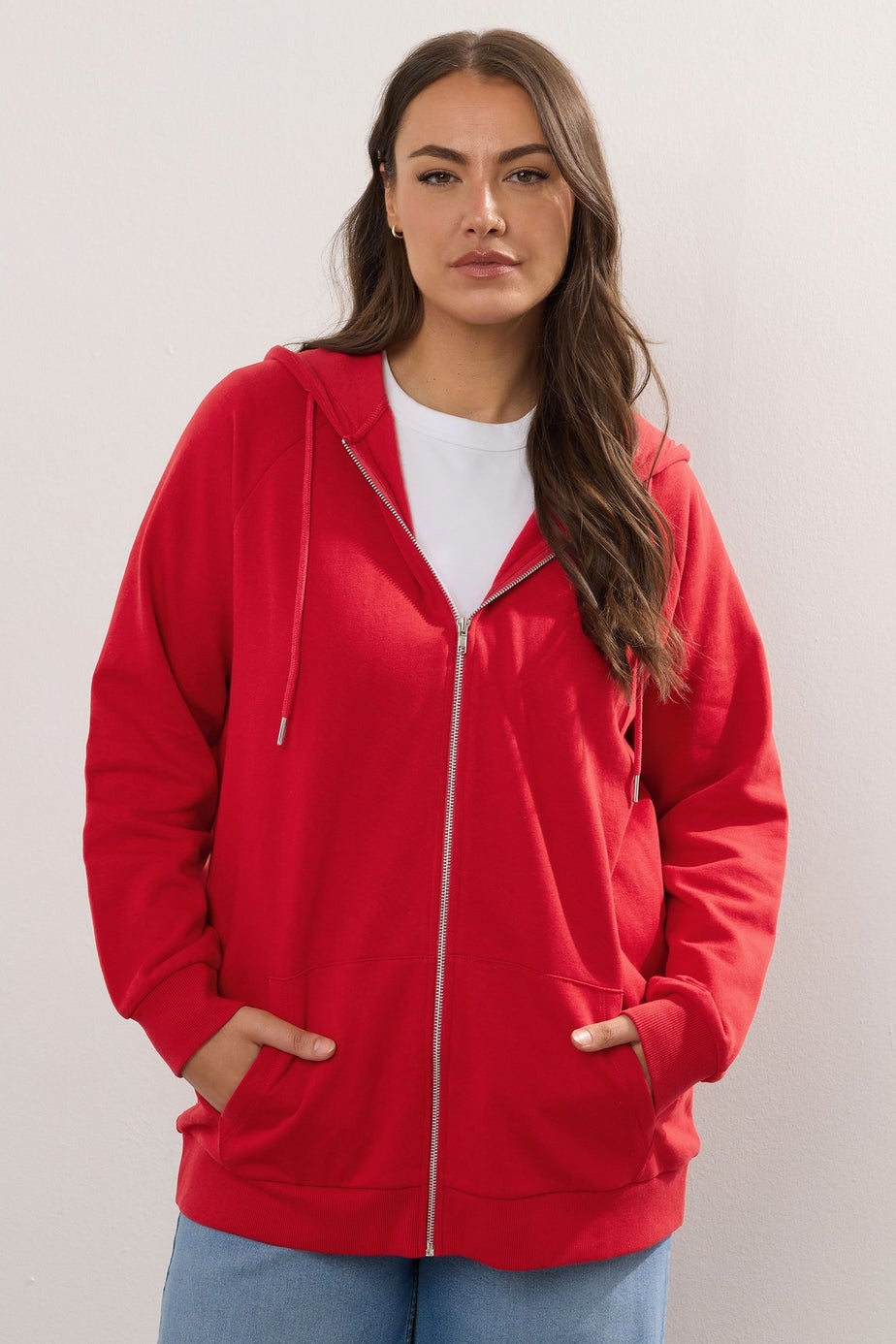 Yours Curve Red Zip Up Hoodie
