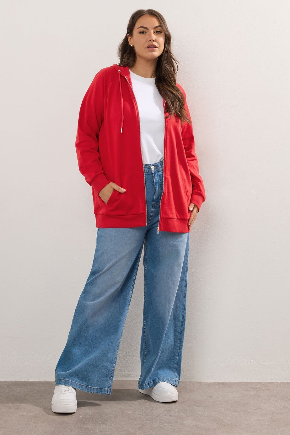 Yours Curve Red Zip Up Hoodie