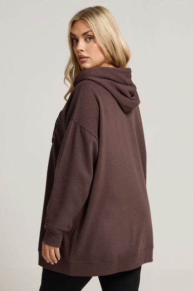 Yours Curve Brown 'Coffee Club' Slogan Hoodie