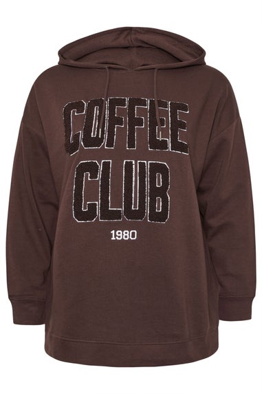 Yours Curve Brown 'Coffee Club' Slogan Hoodie