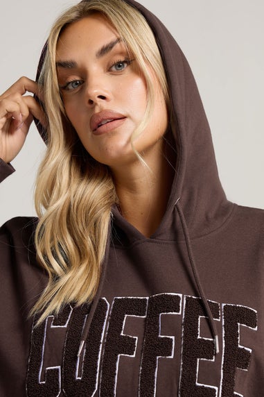 Yours Curve Brown 'Coffee Club' Slogan Hoodie