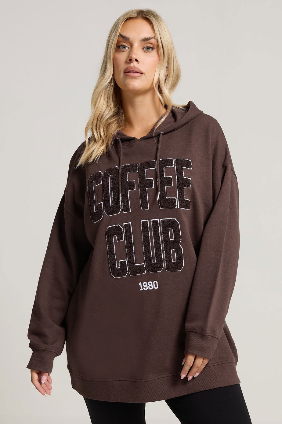 Yours Curve Brown 'Coffee Club' Slogan Hoodie