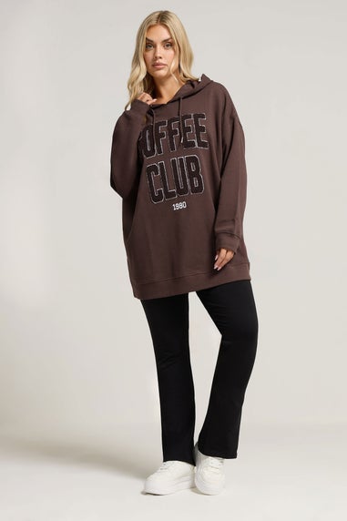 Yours Curve Brown 'Coffee Club' Slogan Hoodie