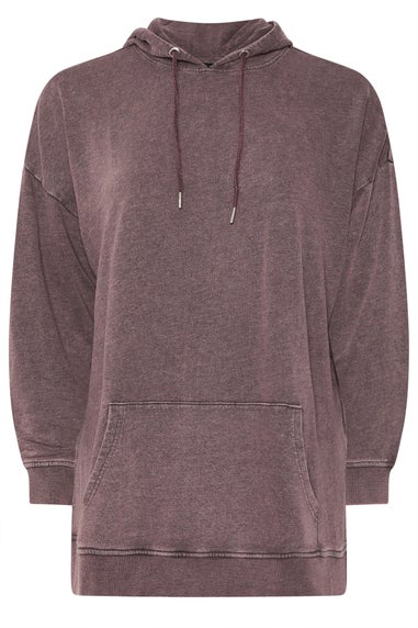 Yours Curve Burgundy Red Acid Wash Hoodie