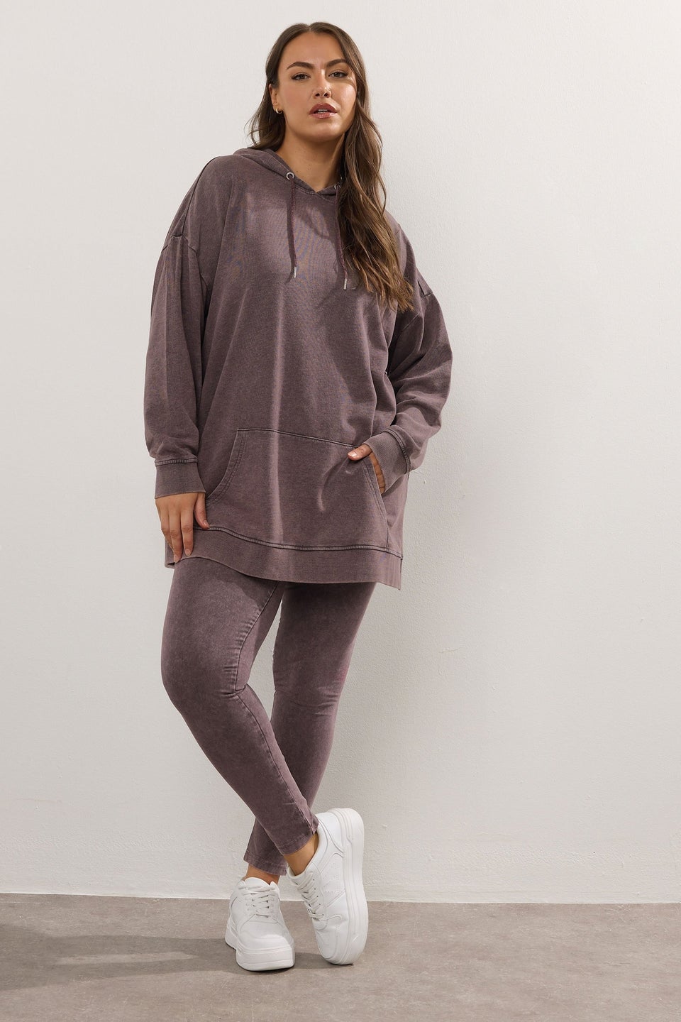 Yours Curve Burgundy Red Acid Wash Hoodie