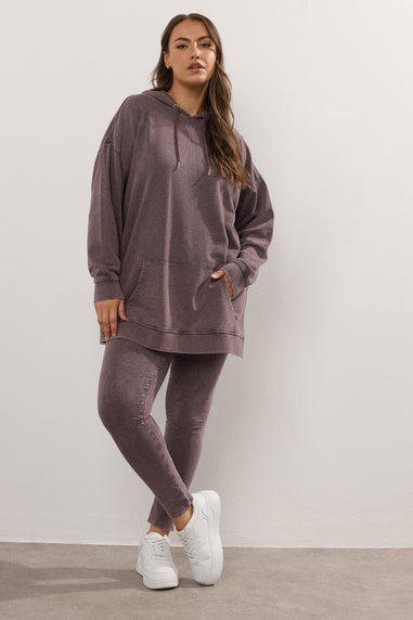 Yours Curve Burgundy Red Acid Wash Hoodie