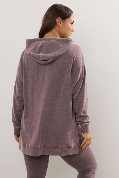 Yours Curve Burgundy Red Acid Wash Hoodie