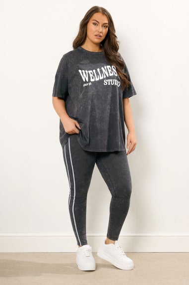 Yours Curve Grey Acid Wash Side Stripe Leggings
