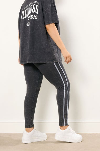 Yours Curve Grey Acid Wash Side Stripe Leggings