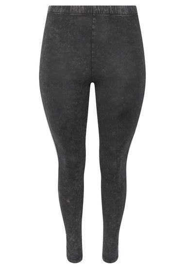 Yours Curve Grey Acid Wash Side Stripe Leggings