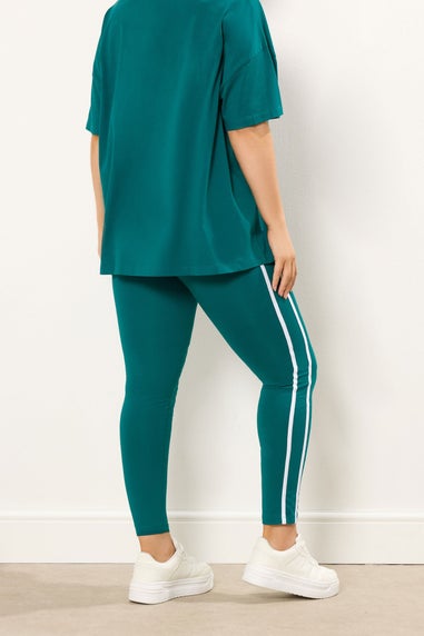 Yours Curve Teal Green Side Stripe Leggings
