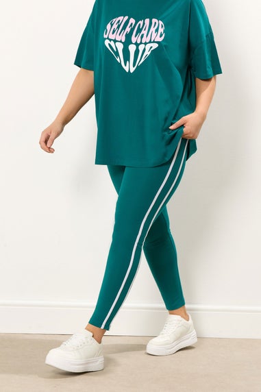 Yours Curve Teal Green Side Stripe Leggings