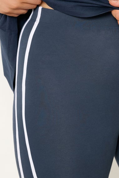 Yours Curve Navy Blue Side Stripe Leggings
