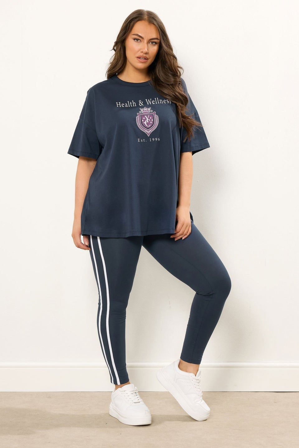 Yours Curve Navy Blue Side Stripe Leggings