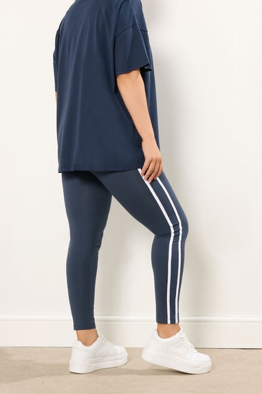 Yours Curve Navy Blue Side Stripe Leggings