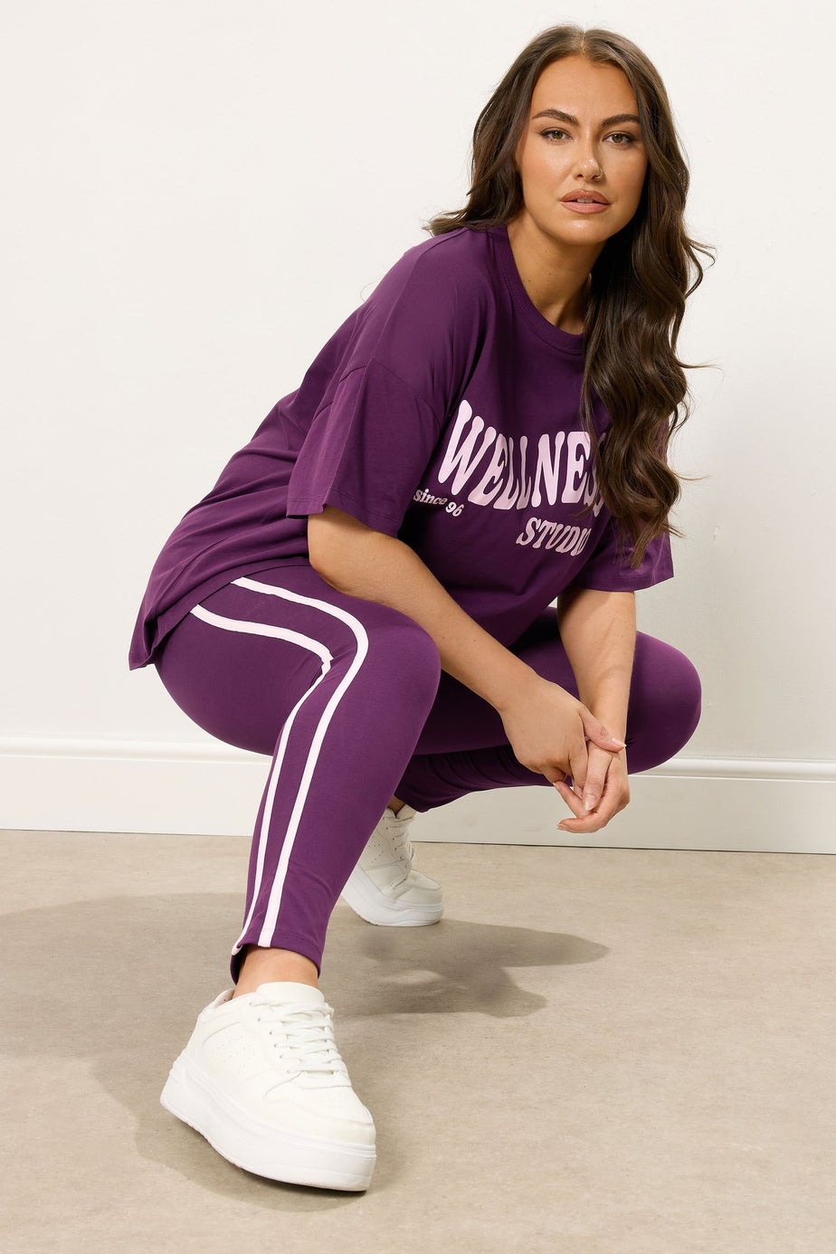 Yours Curve Burgundy Red Side Stripe Leggings