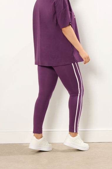 Yours Curve Burgundy Red Side Stripe Leggings