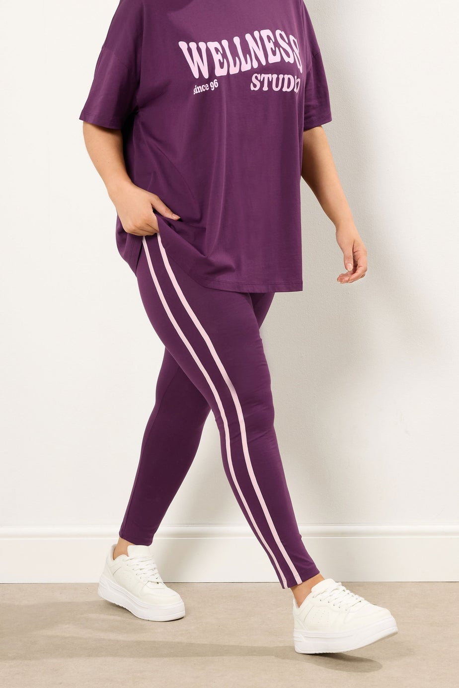 Yours Curve Burgundy Red Side Stripe Leggings