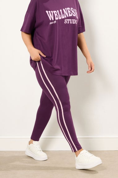 Yours Curve Burgundy Red Side Stripe Leggings