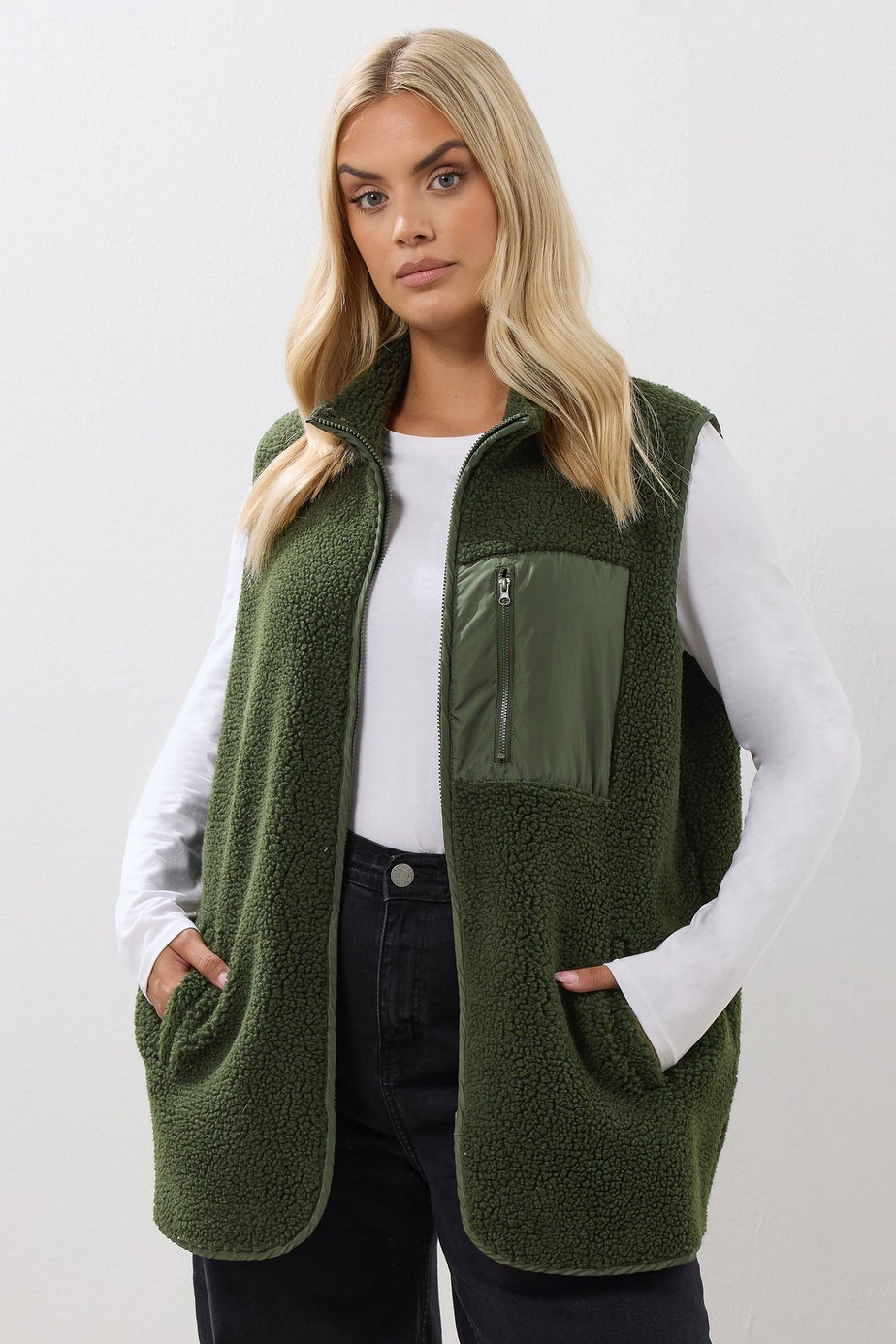 Yours Curve Borg Zip Pocket Gilet