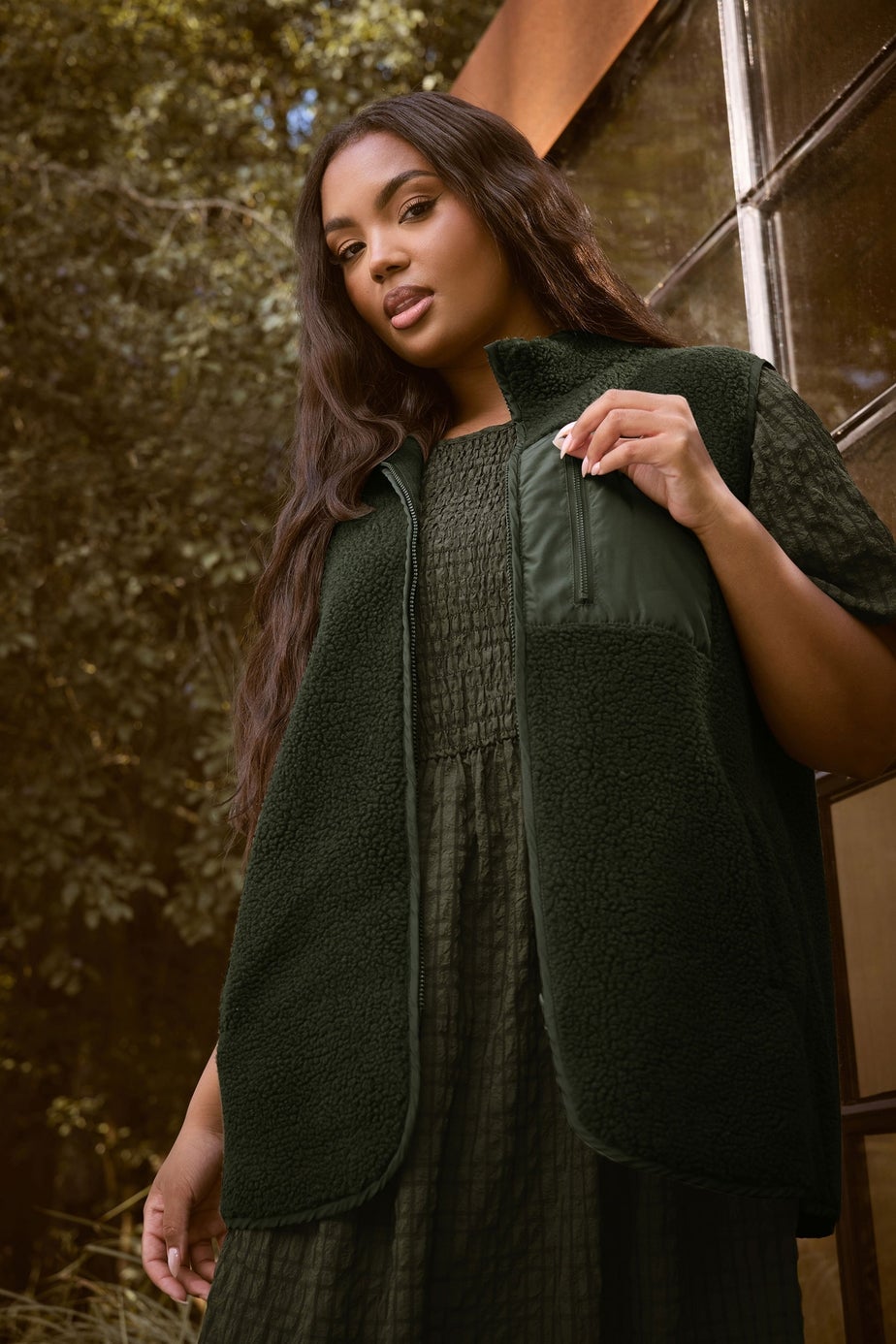 Yours Curve Borg Zip Pocket Gilet