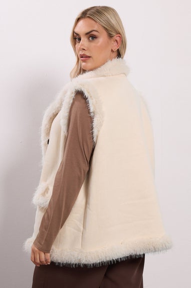 Yours Ivory White Shaggy Faux Fur Gilet