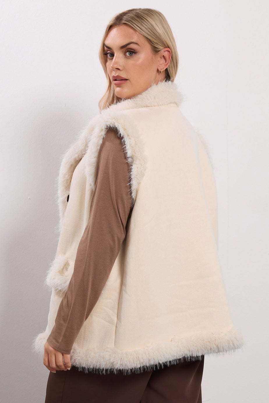 Yours Ivory White Shaggy Faux Fur Gilet