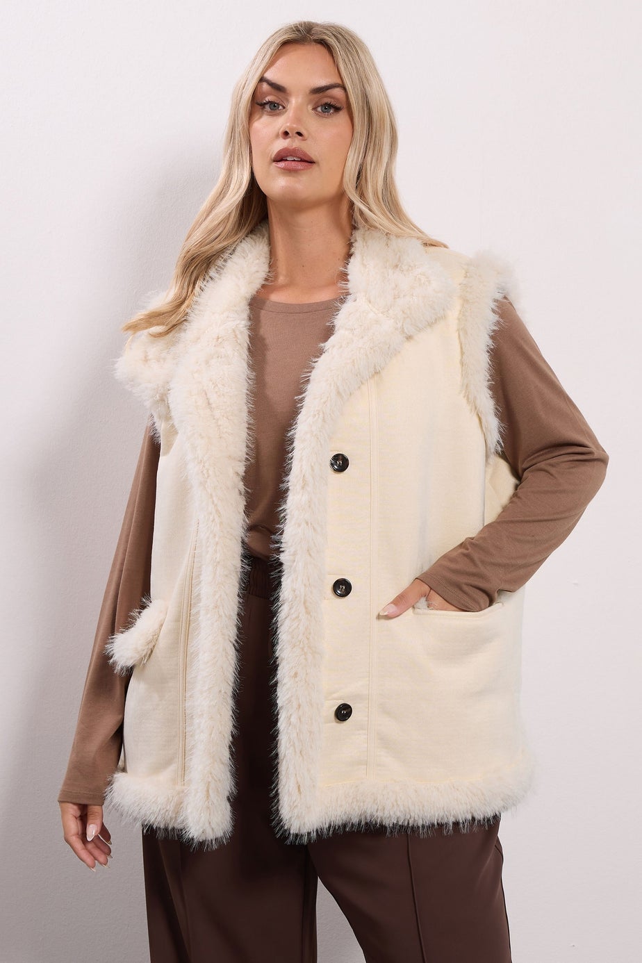 Yours Ivory White Shaggy Faux Fur Gilet