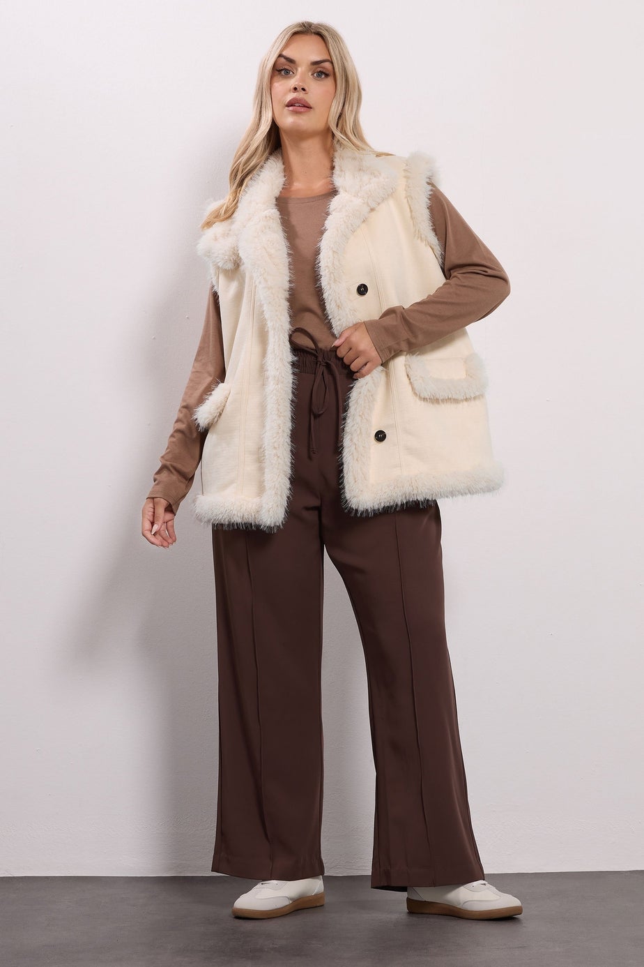 Yours Ivory White Shaggy Faux Fur Gilet