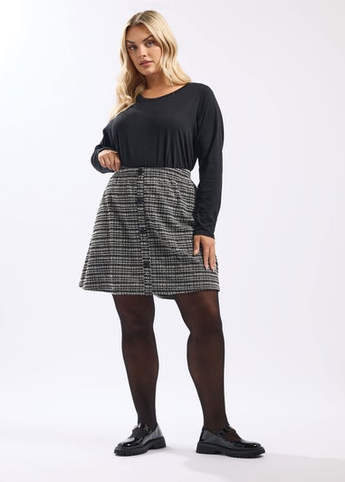 Yours Curve Black Boucle Button Mini Skirt