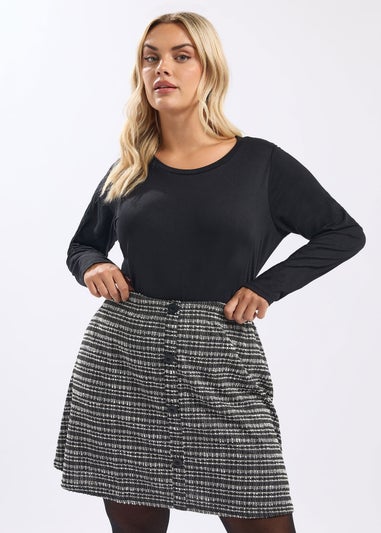 Yours Curve Black Boucle Button Mini Skirt