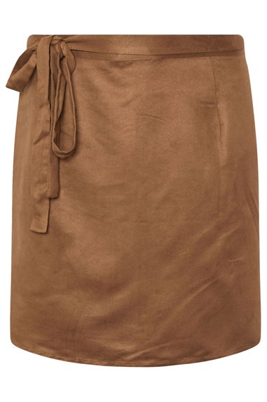 Yours Curve Brown Faux Suede Wrap Mini Skirt