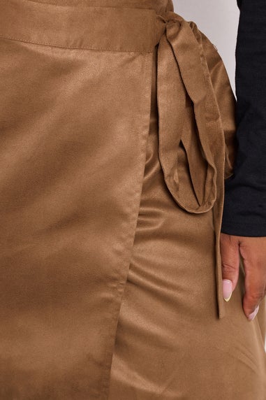 Yours Curve Brown Faux Suede Wrap Mini Skirt