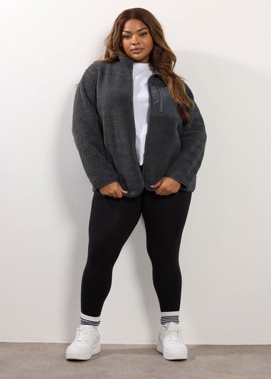 Yours Curve Grey Pocket Teddy Fleece Jacket