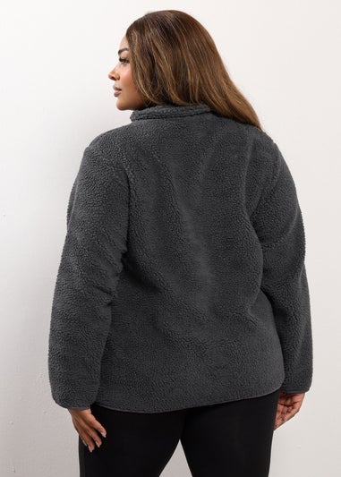 Yours Curve Grey Pocket Teddy Fleece Jacket