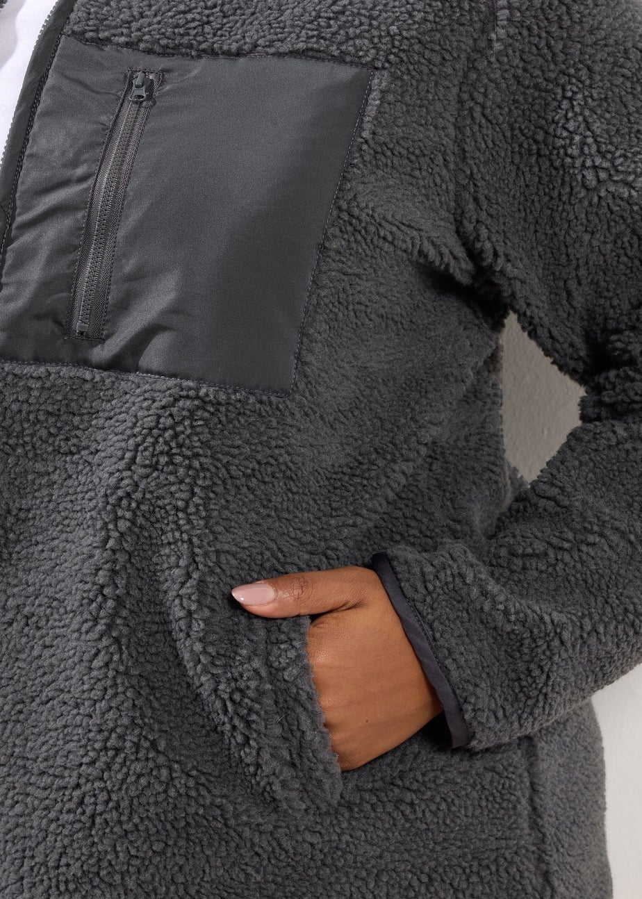 Yours Curve Grey Pocket Teddy Fleece Jacket