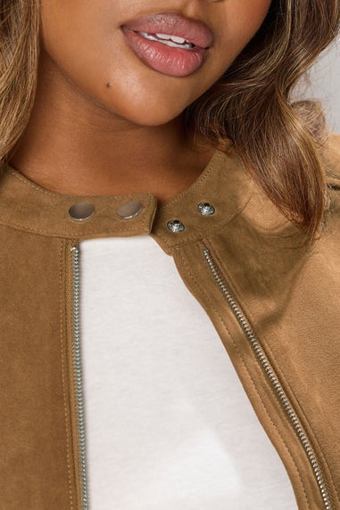 Yours Curve Brown Faux Suede Bomber Jacket