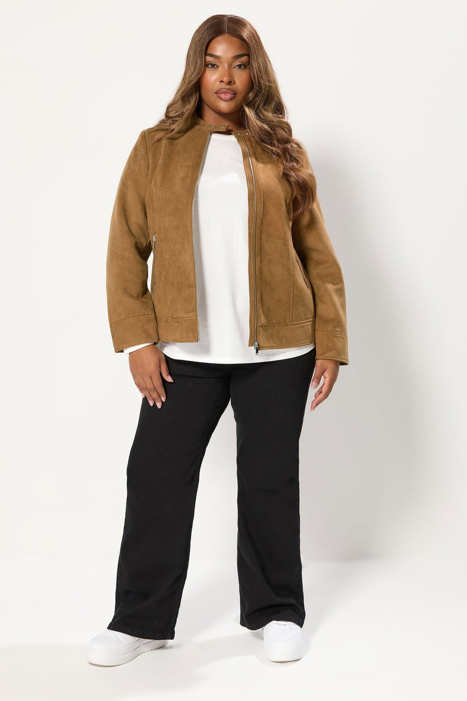 Yours Curve Brown Faux Suede Bomber Jacket