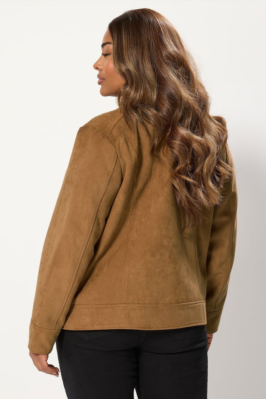 Yours Curve Brown Faux Suede Bomber Jacket