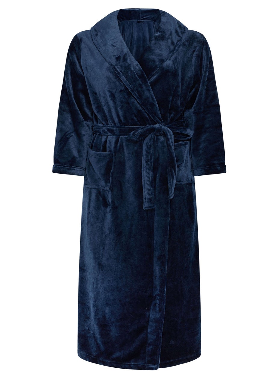 Yours Curve Navy Blue Super Luxe Maxi Dressing Gown