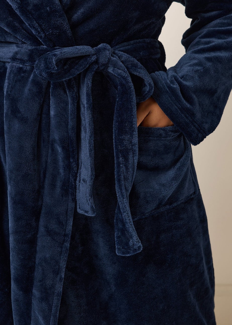 Yours Curve Navy Blue Super Luxe Maxi Dressing Gown