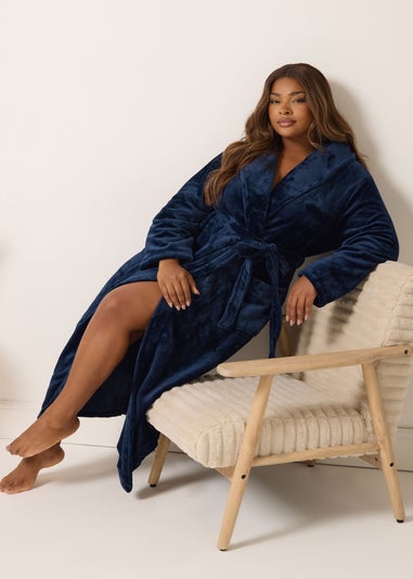 Yours Curve Navy Blue Super Luxe Maxi Dressing Gown